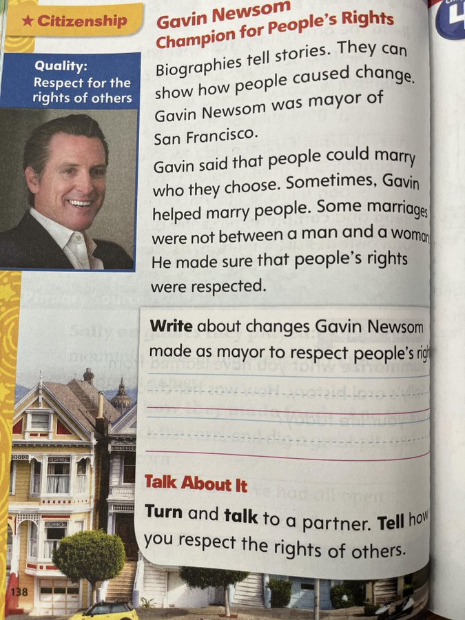 California School Assignment Calls Gavin Newsom a ‘Champion for People’s Rights’